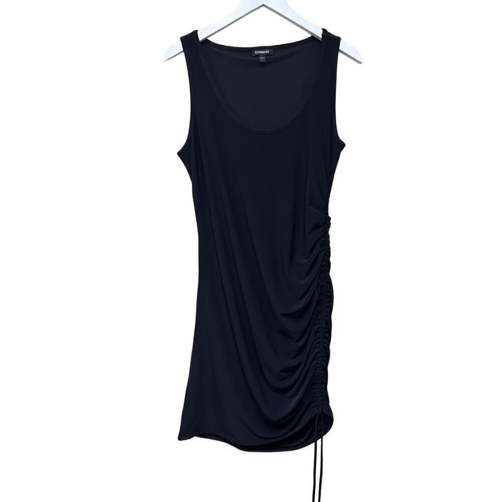 Express Black Jersey Ruched Tie Hem Sleeveless y2k Bodycon Dress Size L